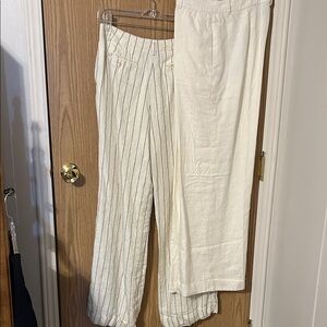 Lauren Ralph Lauren Cream and White Striped Wide Leg Pants